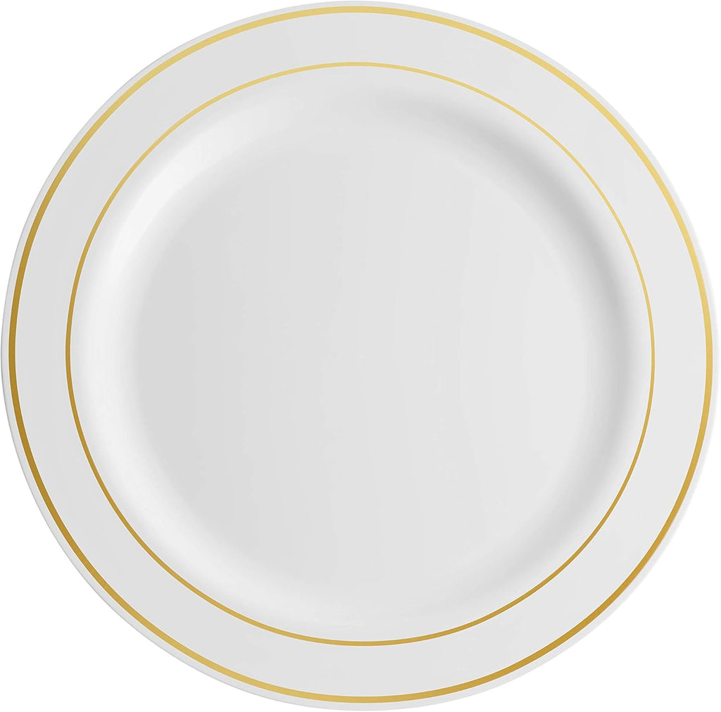 100 Piece White Gold Rim Plastic Party Plates J43175
