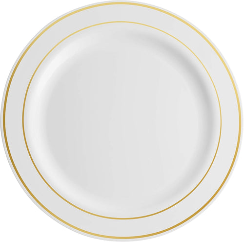 100 Piece White Gold Rim Plastic Party Plates J43175