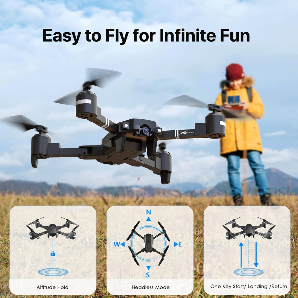 Foldable 1080P FPV Drone with 3 Batteries & Carrying Case X635