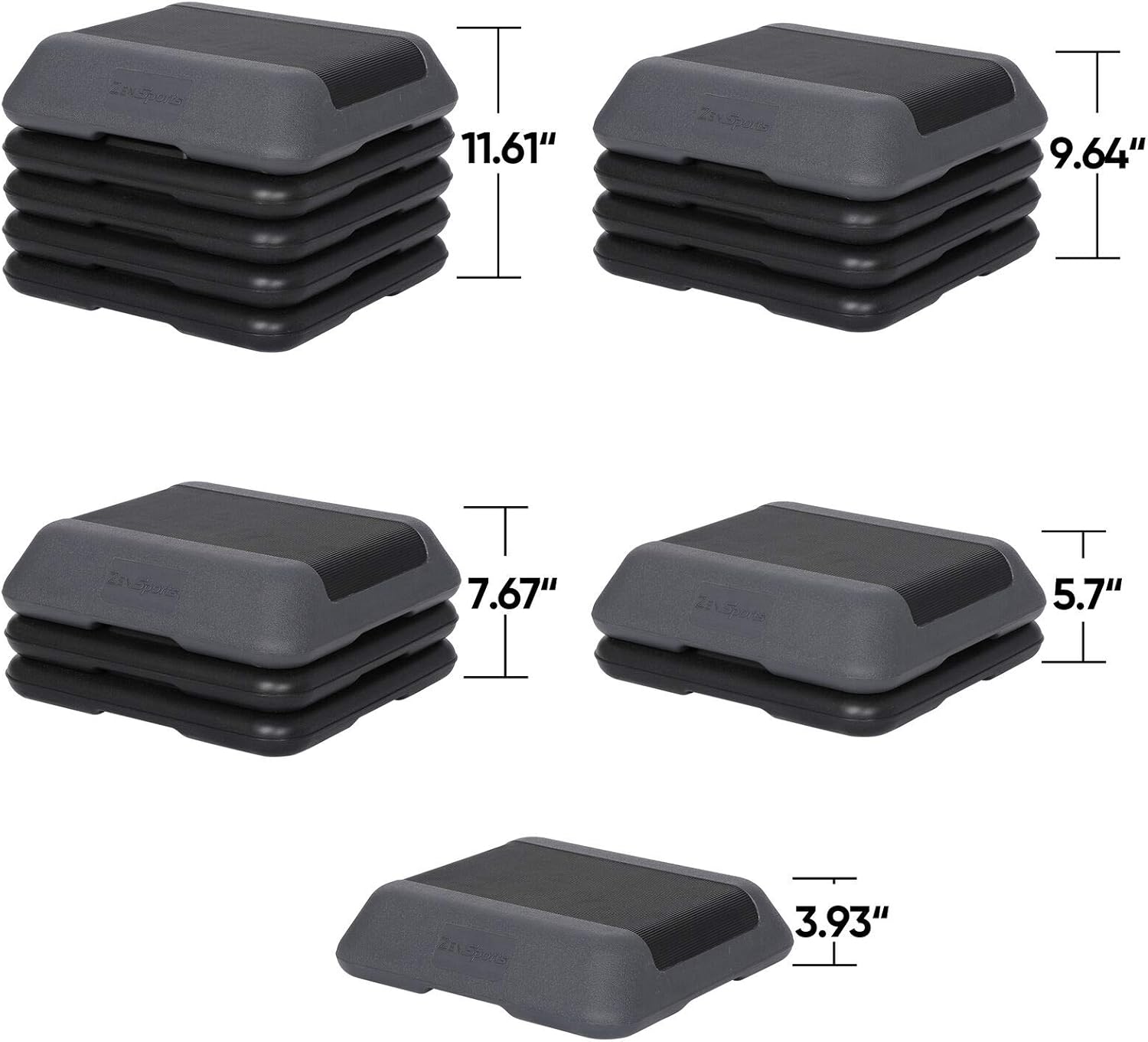 16"" x 16"" Adjustable Height Stepper Square Workout Platform with 4 Risers, Grey&Black X52151