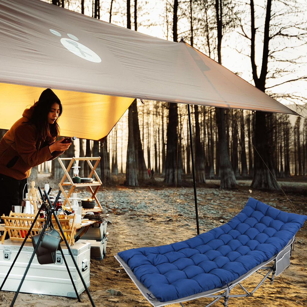 Dark Blue Folding Camping Cot with Pillow and Carry Bag L48897