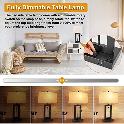 Table Lamps Set of 2, Dimmable with Fabric Lampshade K1063