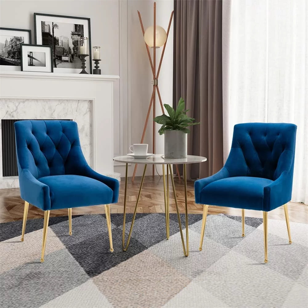 Navy Blue Velvet Dining Chair Set of 2 with Gold Legs Z224830