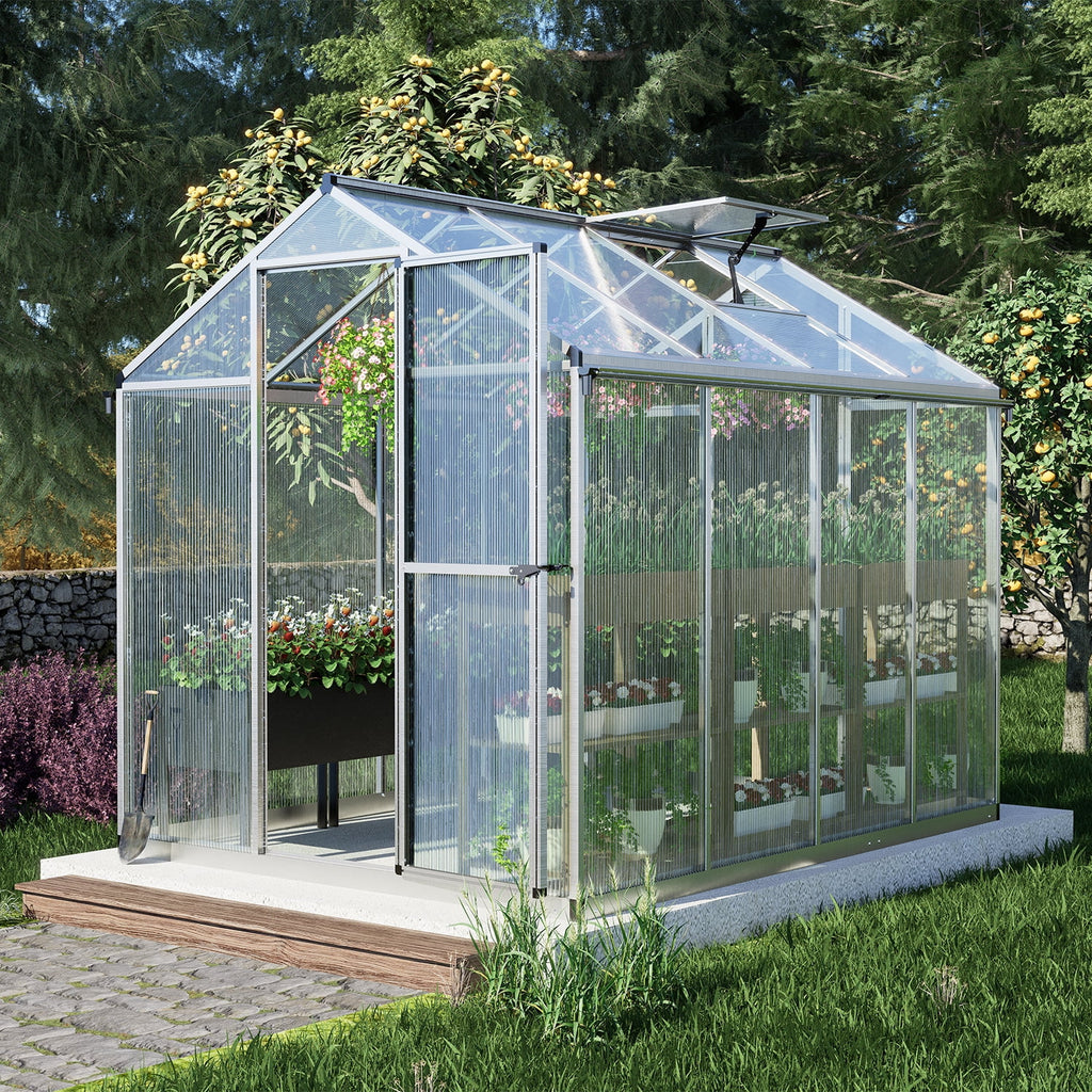 White 6' x 8' Polycarbonate Greenhouse with Aluminum Frame W229