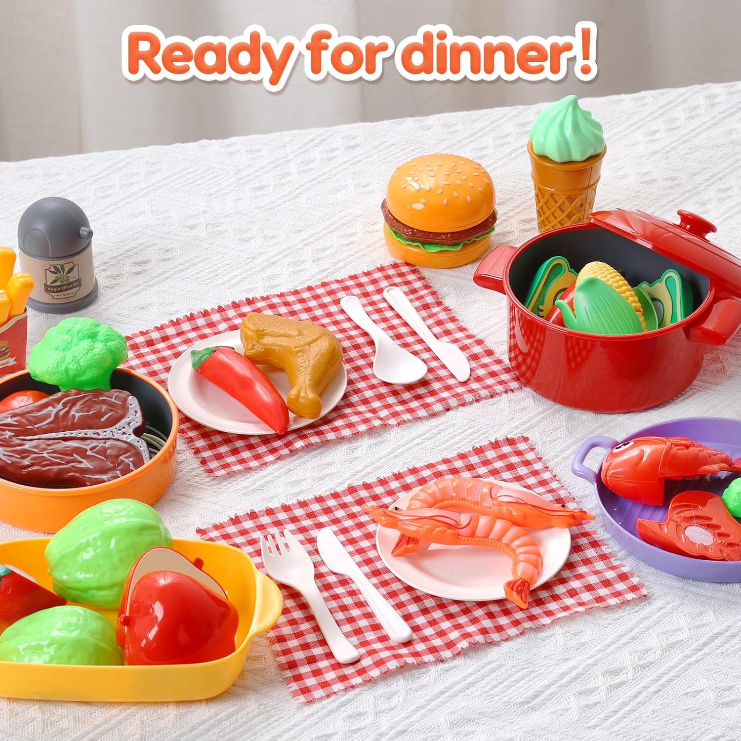 Play Sink with Running Water Electric Faucet Kitchen Sink Toys Pots and Pans Set with Play Food and Storage Basket Y40326