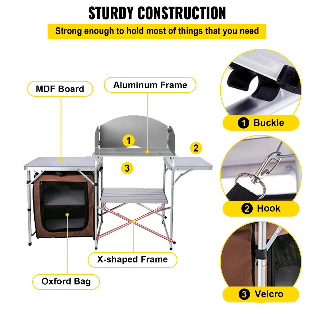 Aluminum Portable Folding Camp Cook Table with Windshield S847