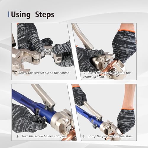 Hydraulic Copper Tube Crimping Tool with 1/2, 3/4 and 1-inch Jaw A4033