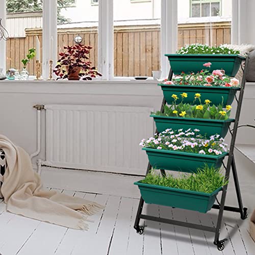 Green Vertical Garden Planter with 5 Boxes and Wheels Y831244