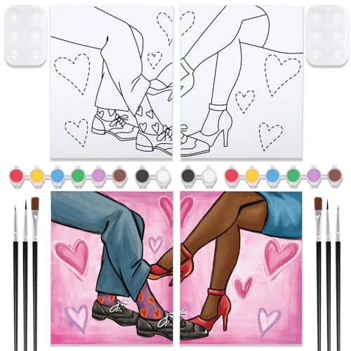 2 Pack Pre Drawn Canvas Painting Kit with Paints Brushes Pallets (8x10) Y12530