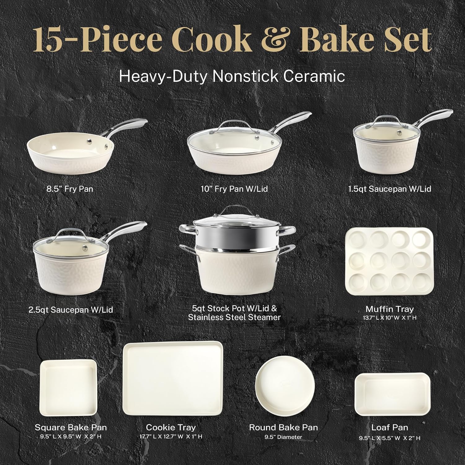 15 Piece Non Stick Ceramic Cookware Set K4434