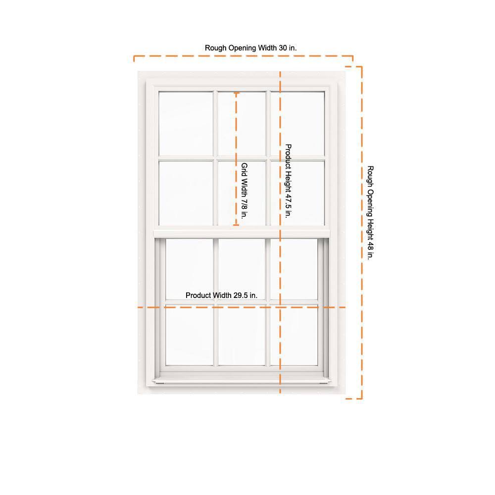 30 in. x 48 in. White Single-Hung Vinyl Window with 6-Lite Colonial Grids B278
