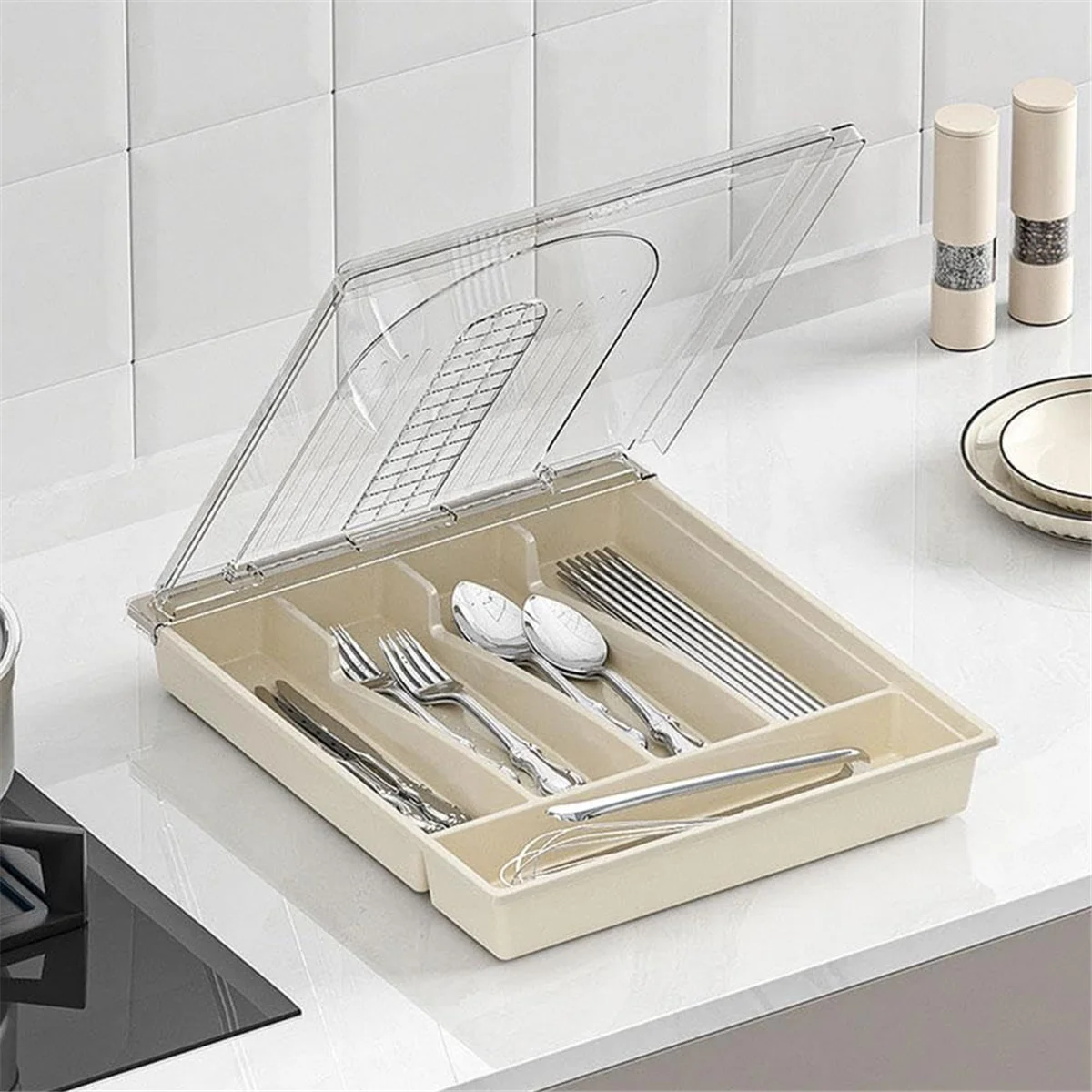 Plastic Cutlery and Flatware Storage Box with Lid O399
