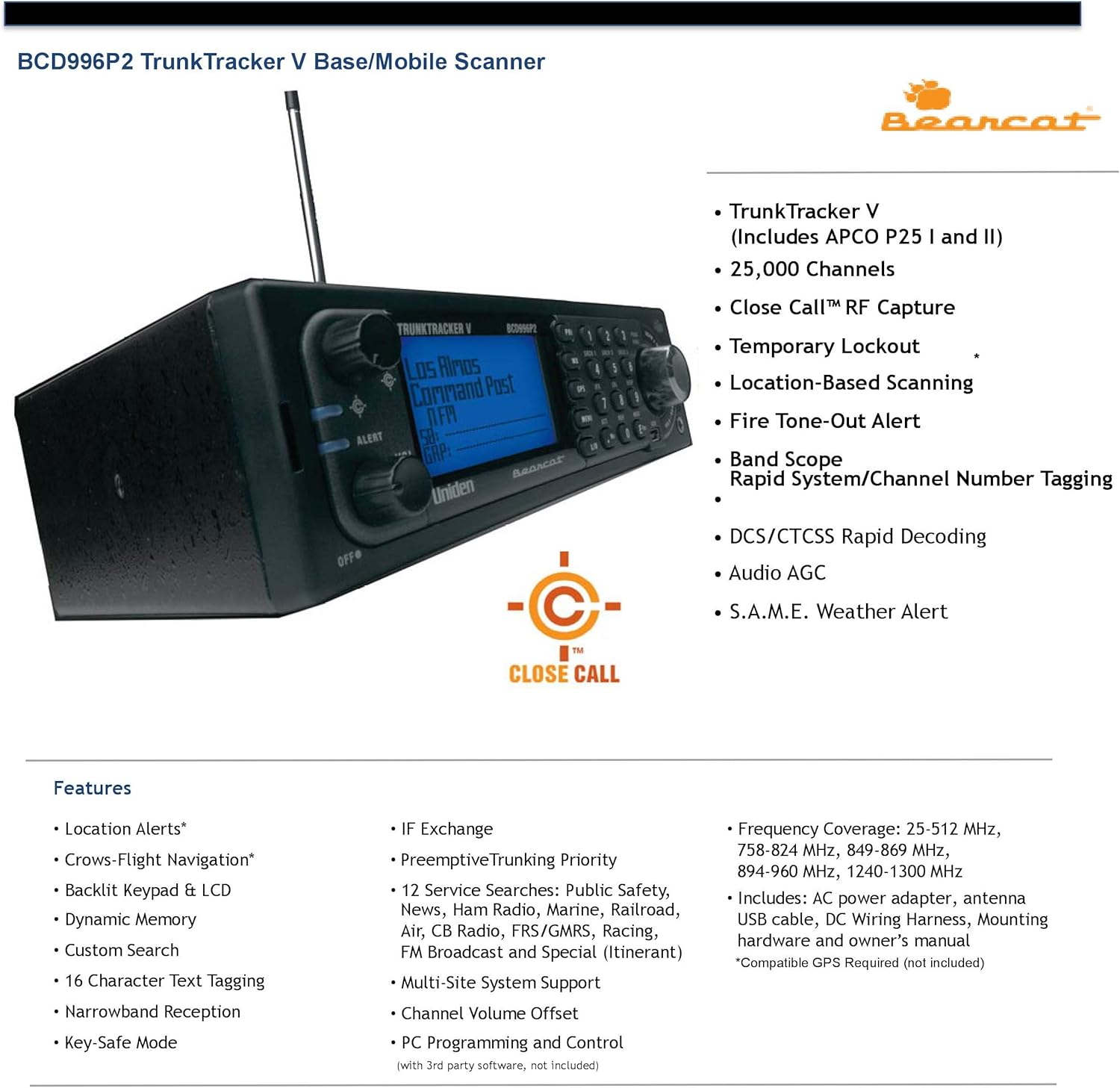 Digital Mobile TrunkTracker V Scanner with 4-Line Alpha Display N1281