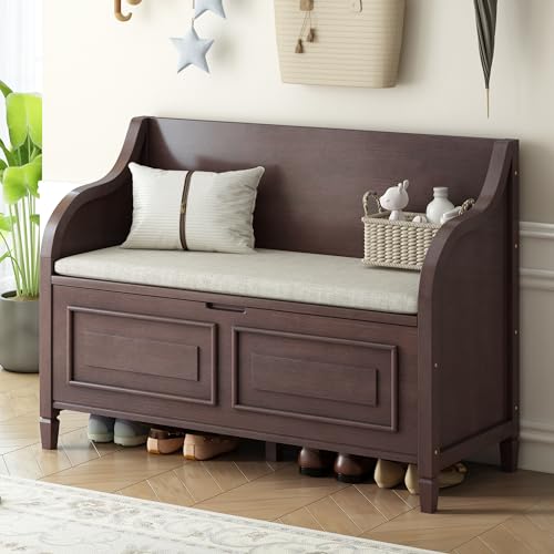 42 Inch Solid Wood Storage Bench with Removable Cushion B4421