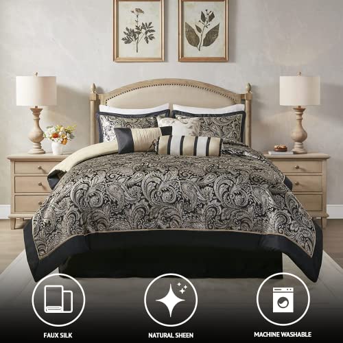 Black 7 Piece Cal King Faux Silk Down Alternative Comforter Set Y123101