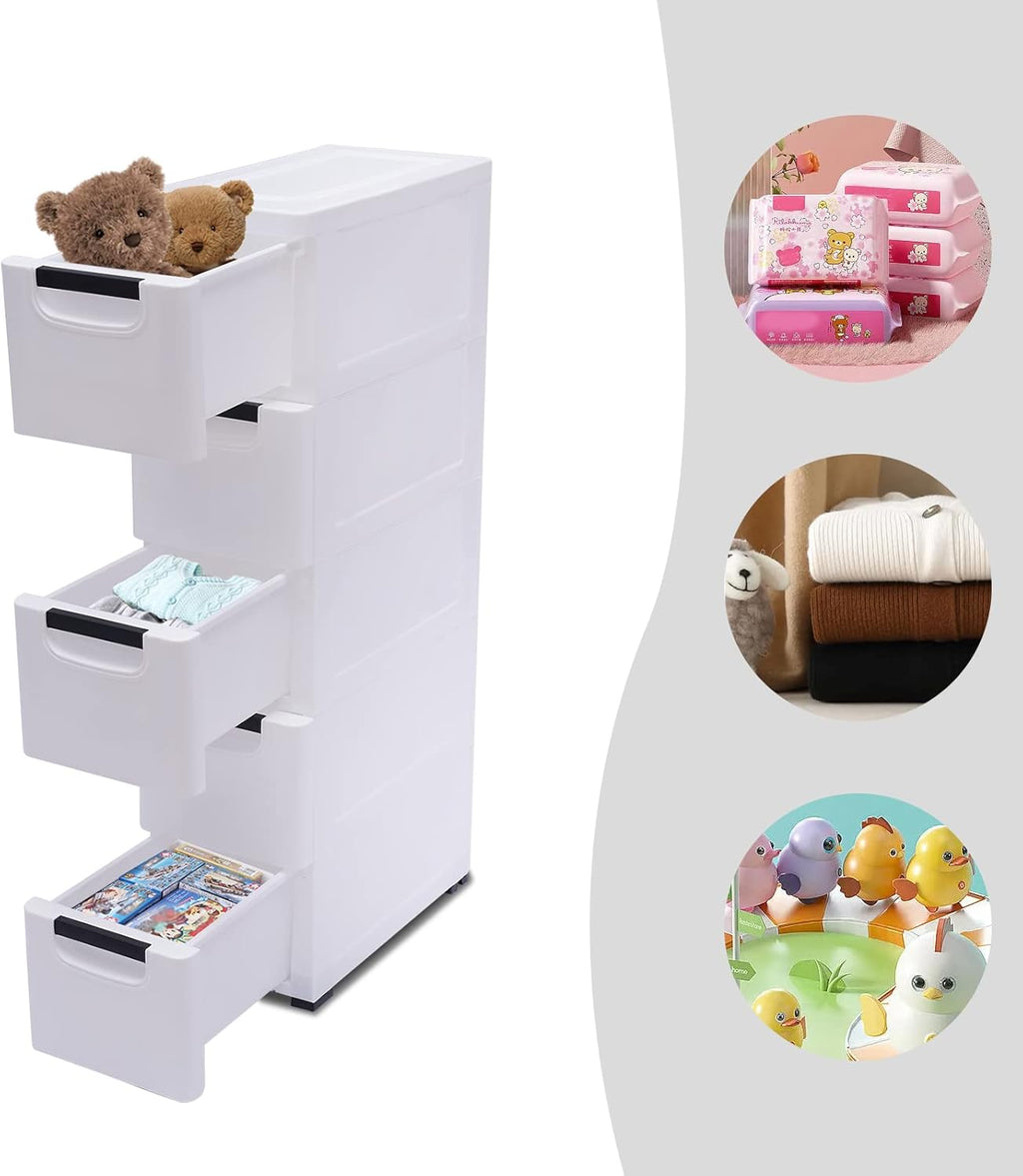 White 5 Tier Plastic Storage Tower with Wheels W929085