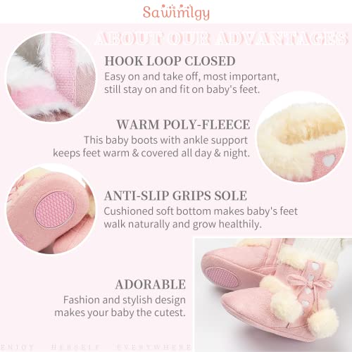 Infant Baby Plush Winter Snow Boots Ankle Side Zipper Soft Sole Boots H375100