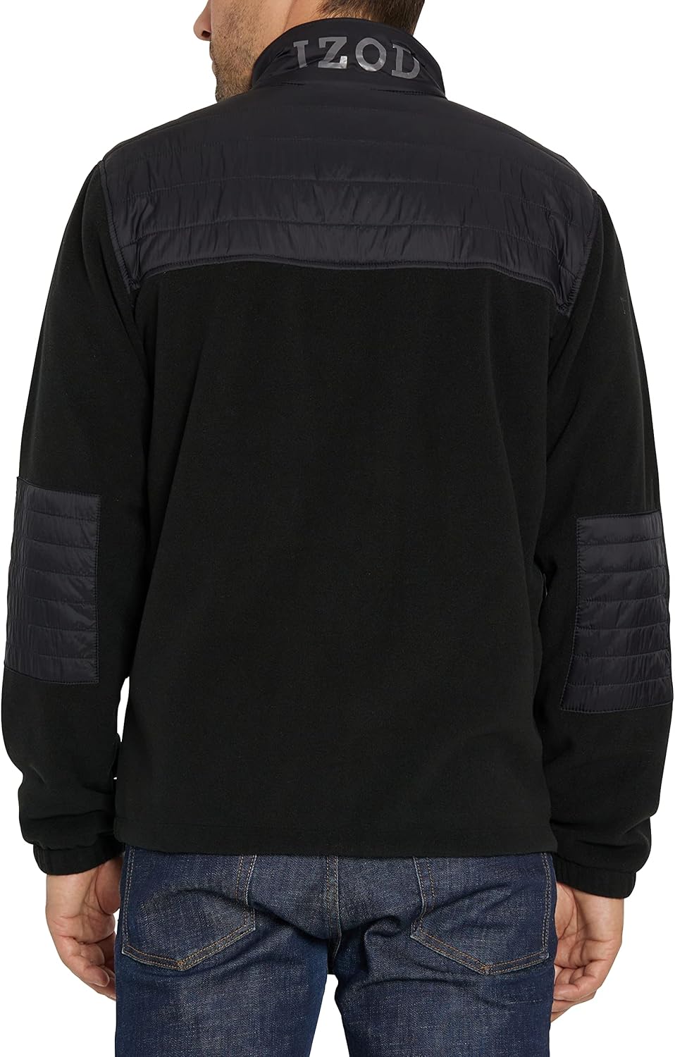 Black Fleece Jacket with Nylon Trim D695253
