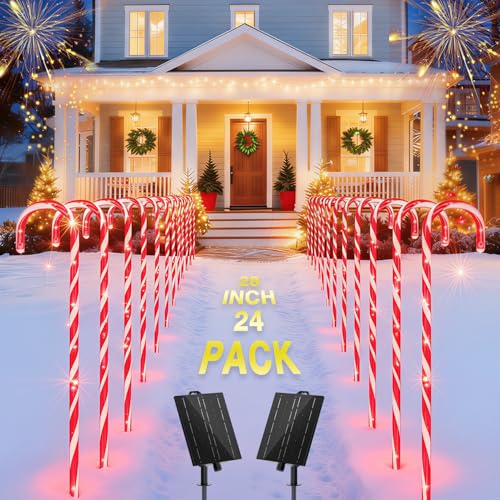 24 Pack 28" Solar Candy Cane Path Lights with Stakes U12131