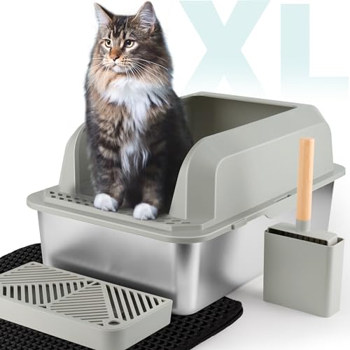 75L Extra Large Stainless Steel Cat Litter Box with Lid Grey V627019