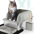 75L Extra Large Stainless Steel Cat Litter Box with Lid Grey V627019
