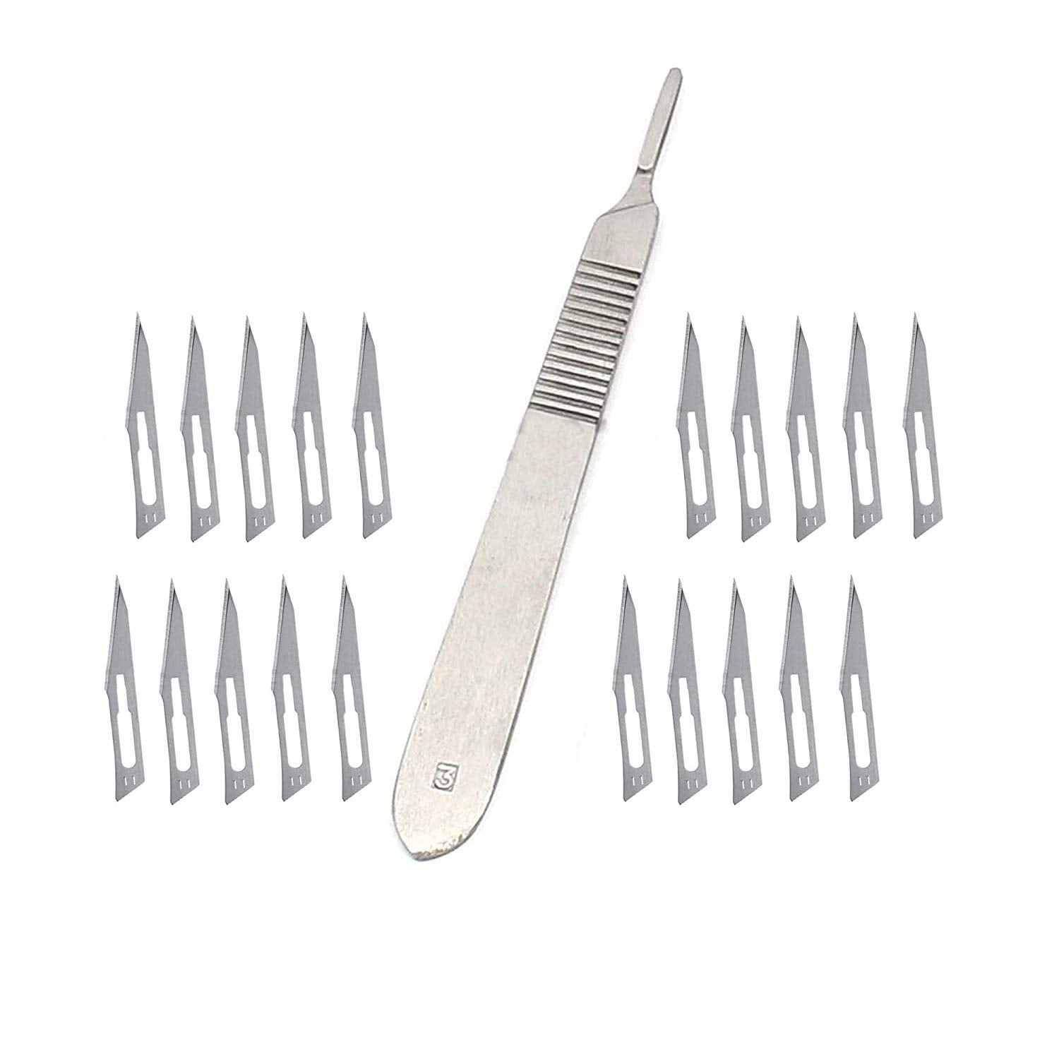 1 Stainless Steel Scalpel Knife Handle #3 with 20 Sterile Blades #11 S62847