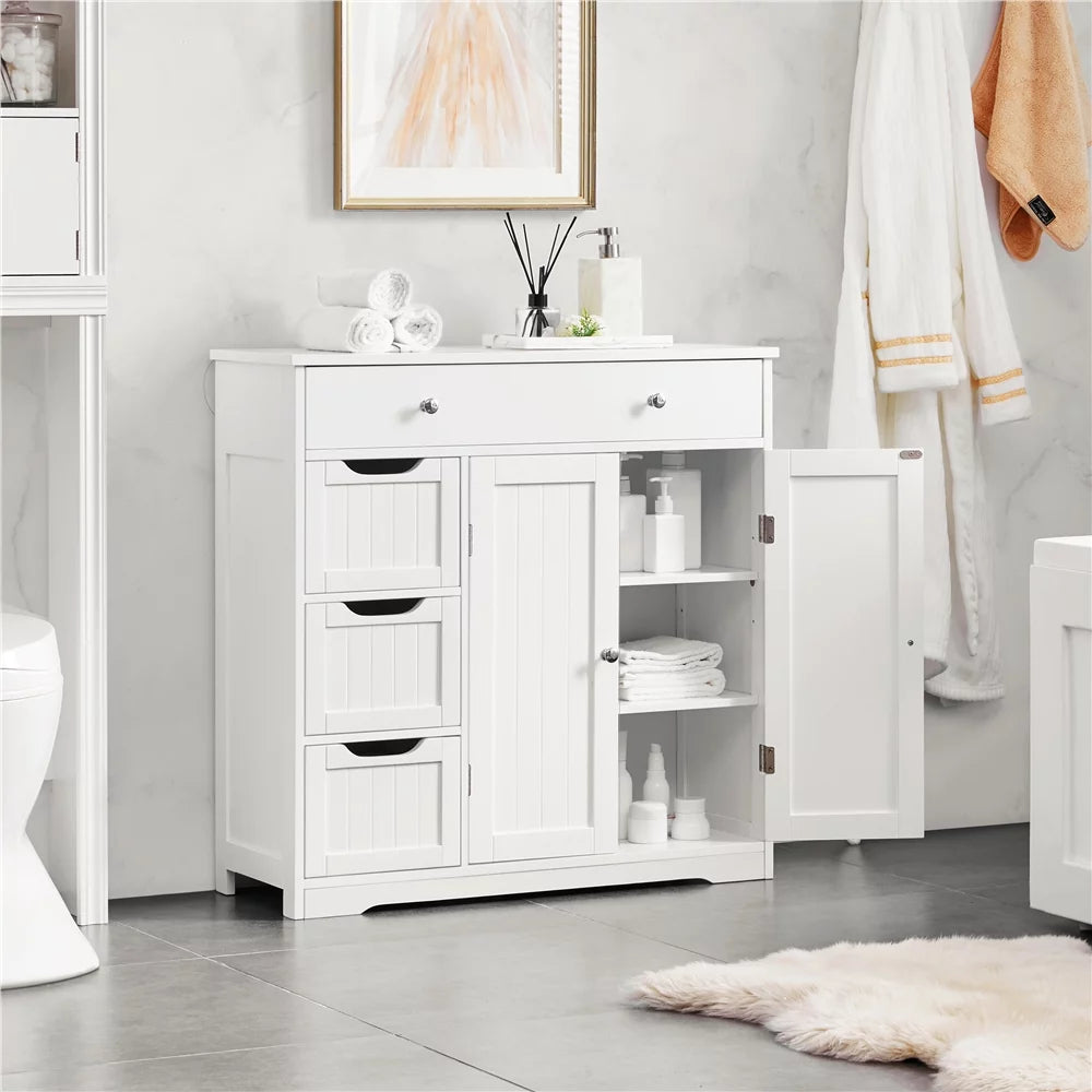 White 4 Drawer Floor Storage Cabinet with Adjustable Shelf E464