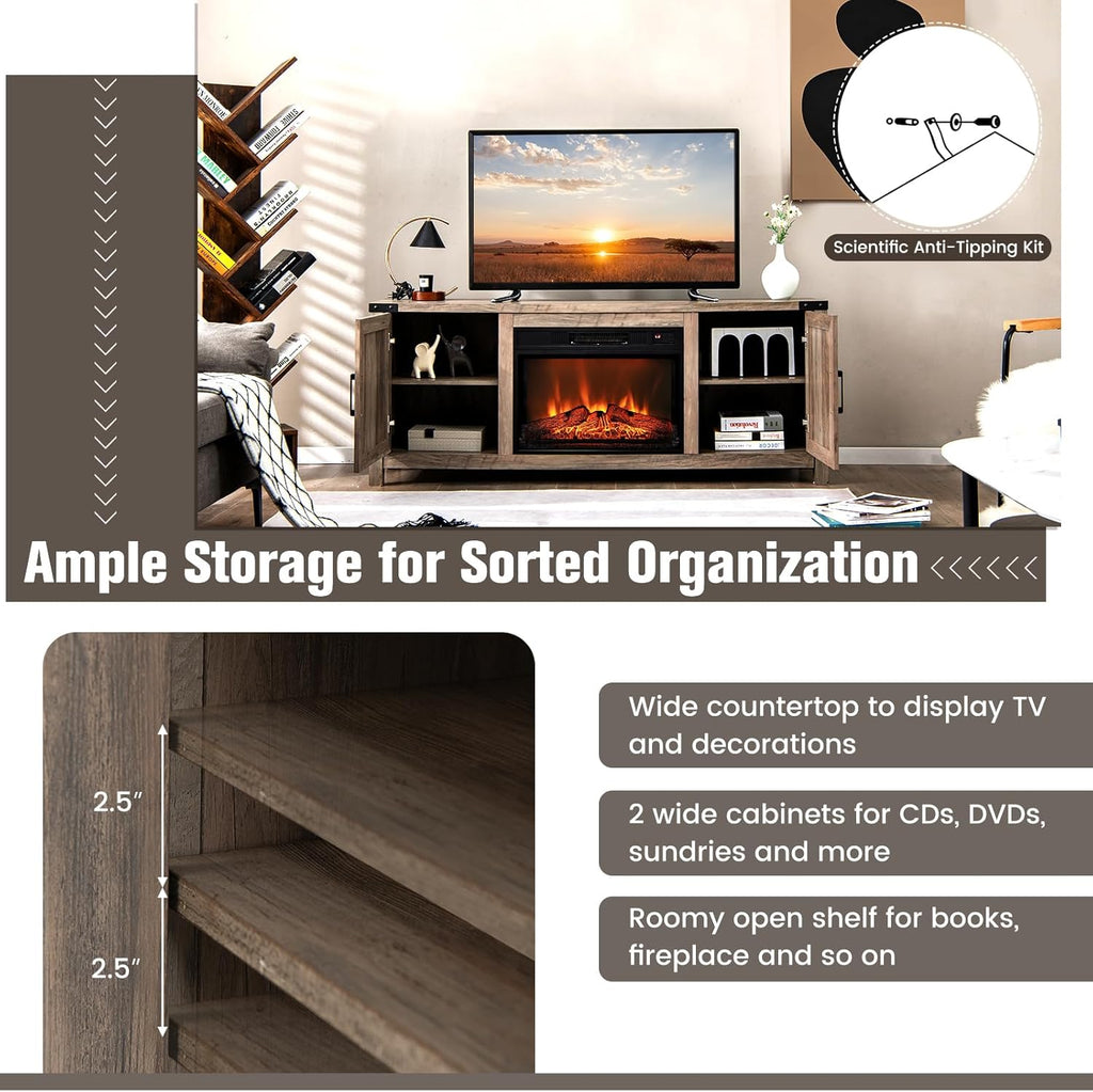 Electric Fireplace TV Stand with Storage Cabinets F5922