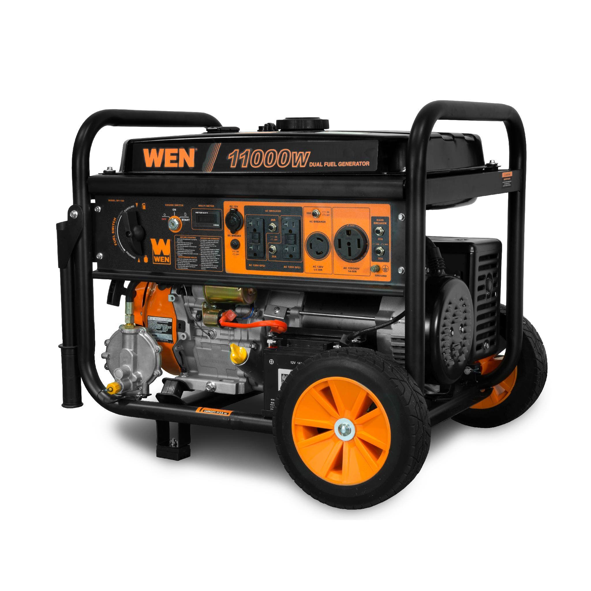 11,000-Watt 120V/240V Dual Fuel Portable Generator with Wheel Kit and Electric Start A492