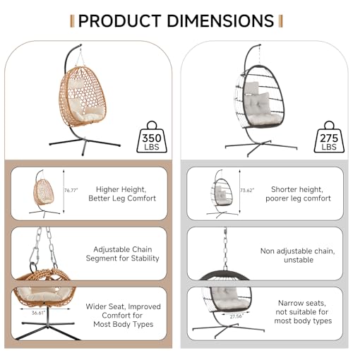 Brown Wicker Hanging Egg Chair with Stand and Cushion D745