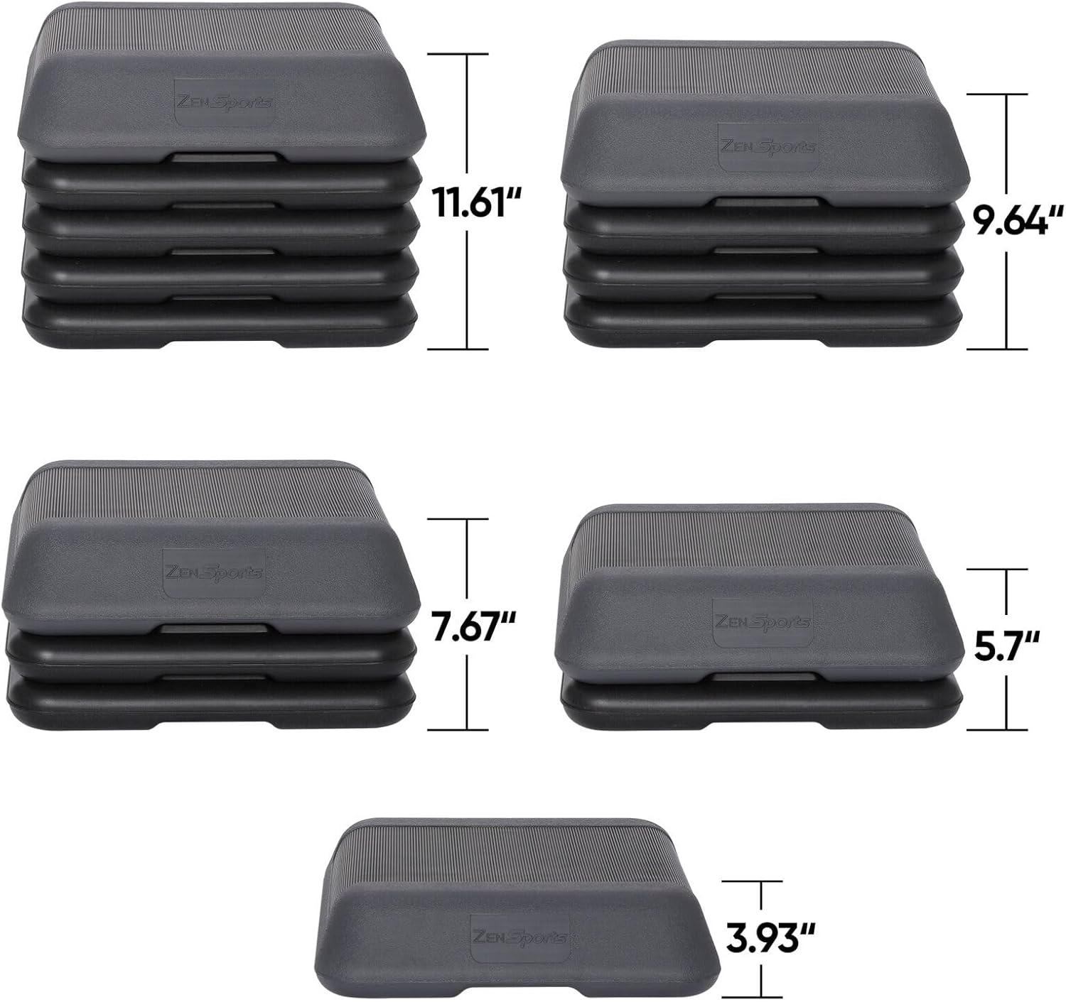 16"" x 16"" Adjustable Height Stepper Square Workout Platform with 4 Risers, Grey&Black X52151