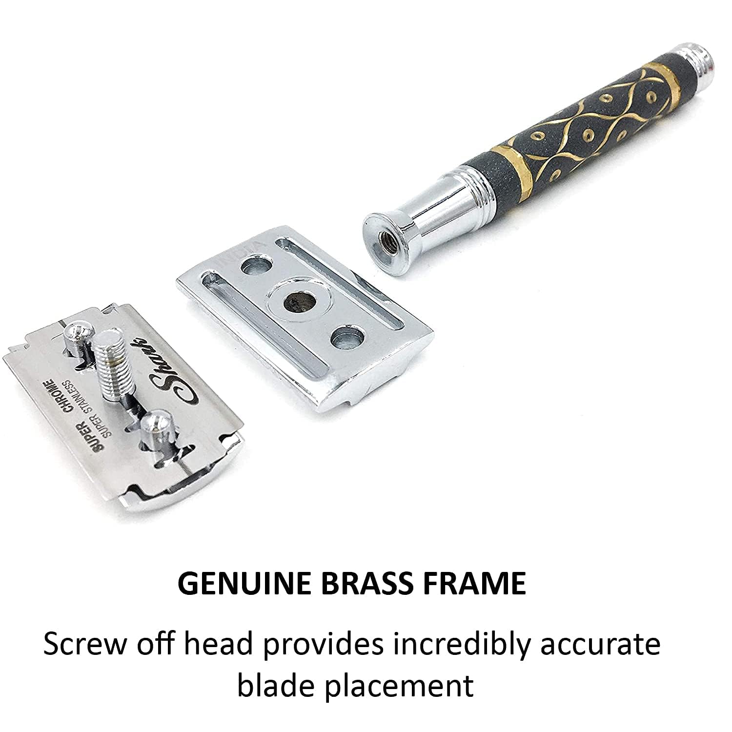65R Super Heavyweight Gray and Gold Double Edge Safety Razor & 5 Blade Refills C64072