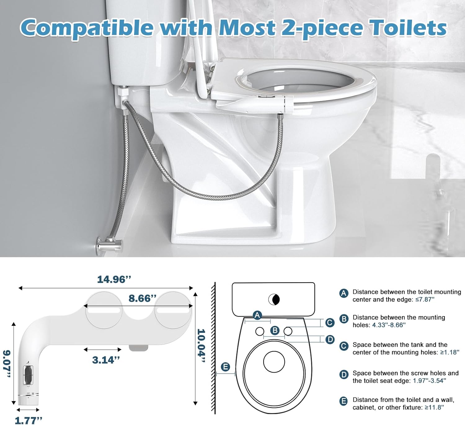 Ultra-Slim Bidet Attachment, Dual Nozzles, Adjustable Water Pressure, Non-Electric, Auto Self Cleaning V8920