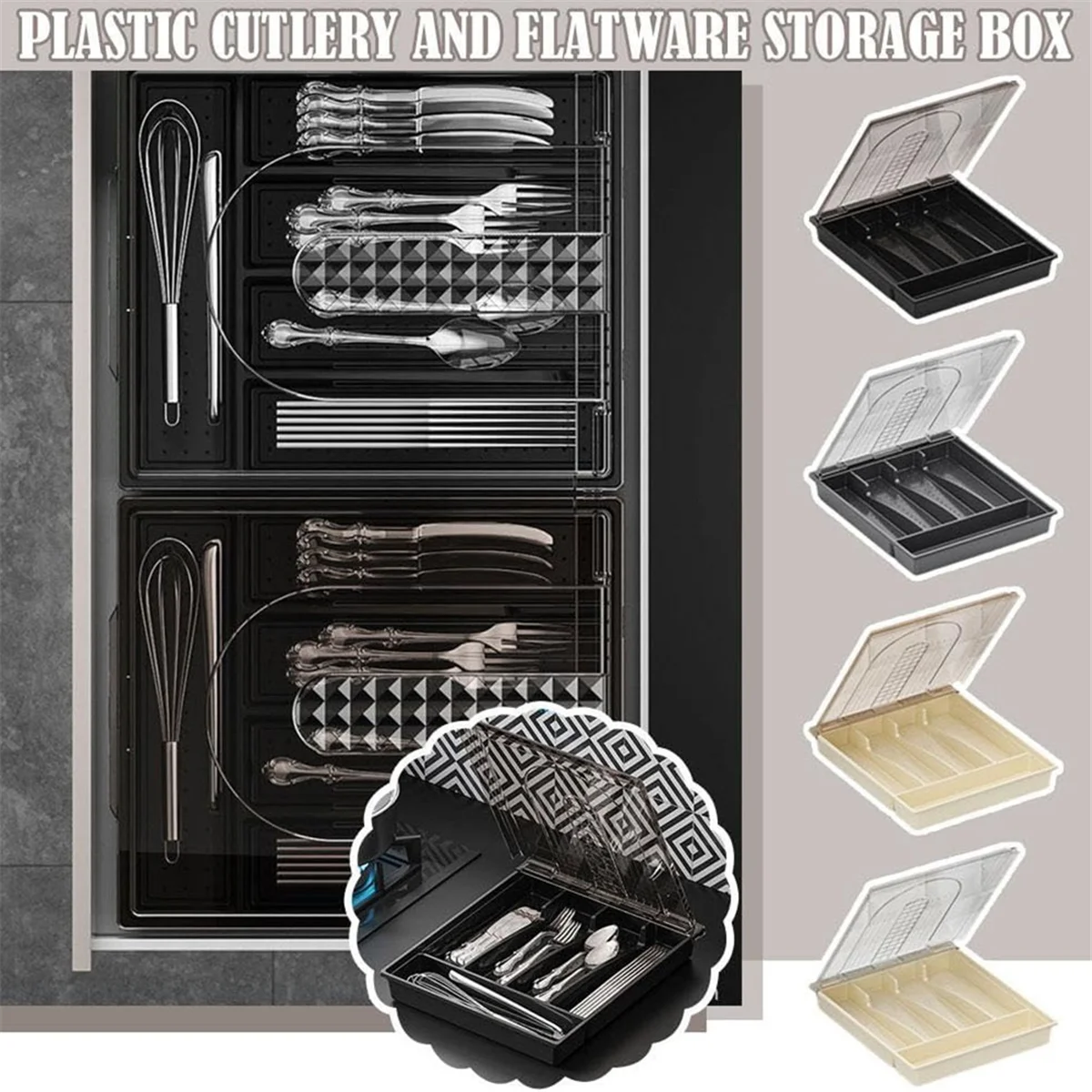 Plastic Cutlery and Flatware Storage Box with Lid O399