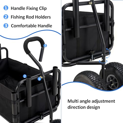 Black Heavy Duty Foldable Fishing Cart with All Terrain Big Wheels V626206
