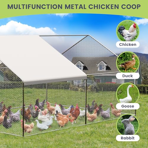 Large Metal Chicken Coop with Waterproof Cover (9.8x13.1x6.6FT) M320497