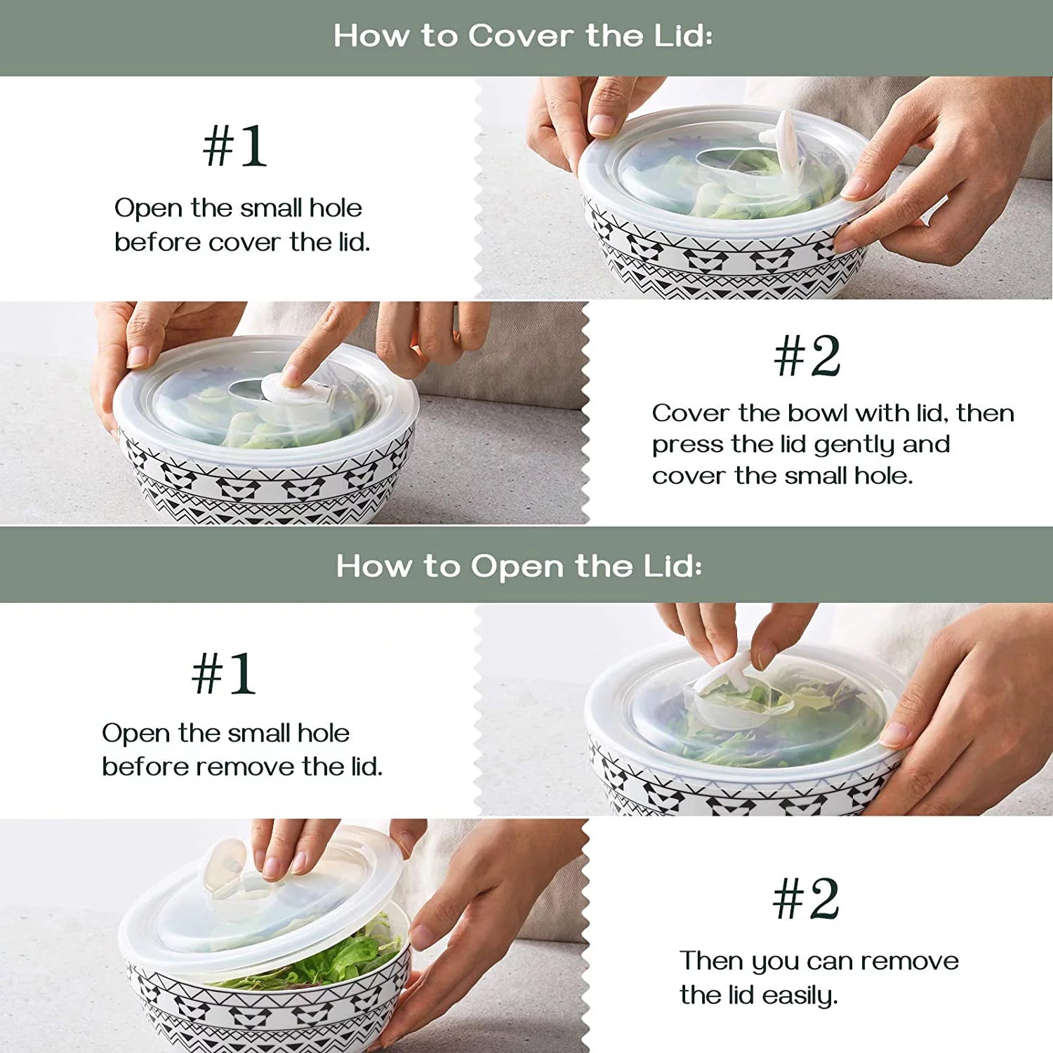 4 Pack 22 oz Porcelain Ceramic Bowls with Lid I3424