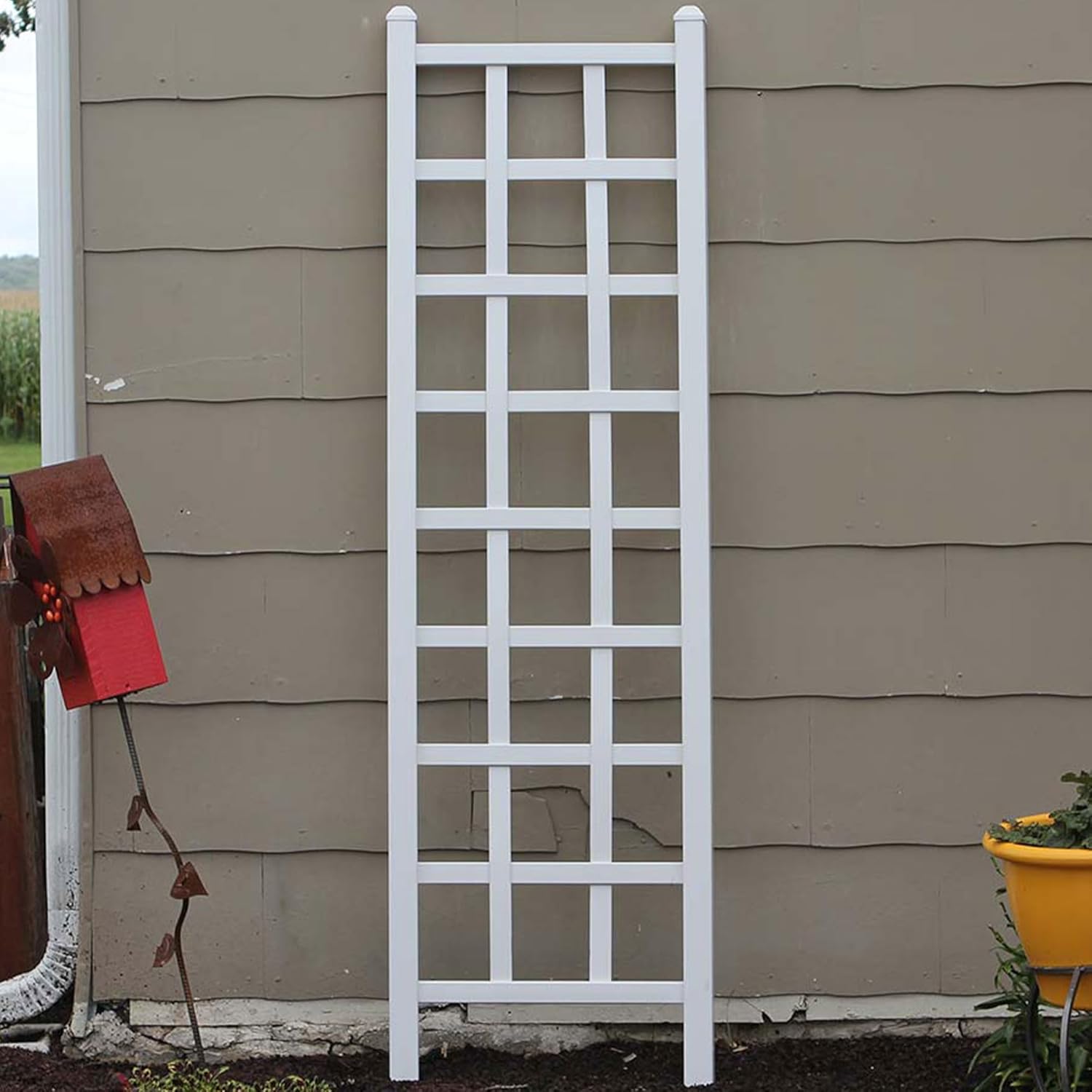 White PVC Vinyl Garden Patio Trellis with Ground Anchors R9810