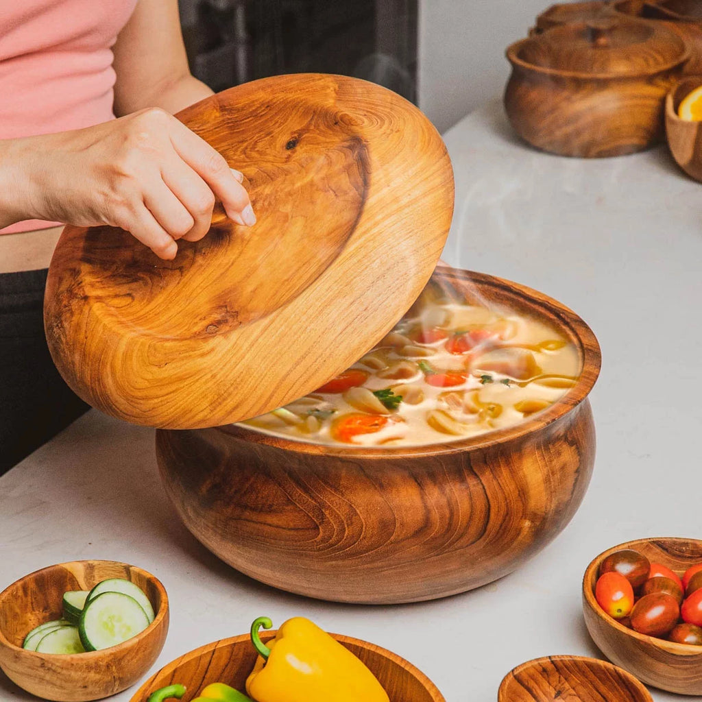 Teak Wood Salad Serving Bowl with Lid R83342