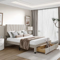 Beige Queen Size Velvet Upholstered Platform Bed with Drawer N4226