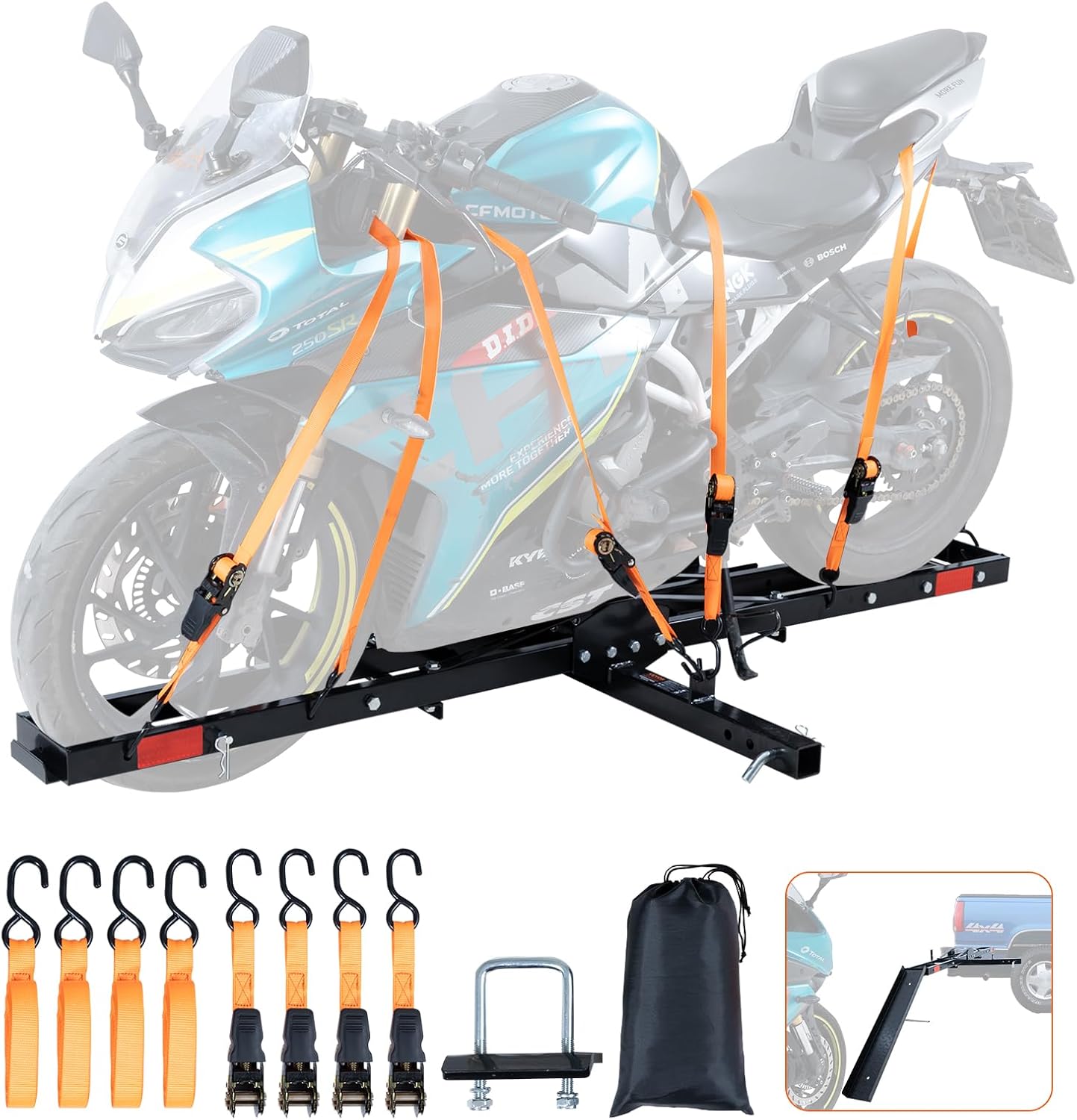 600 LBS Steel Motorcycle Carrier Hitch Mount with Loading Ramp I7294