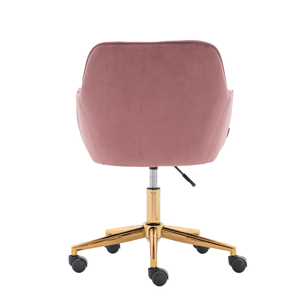 Pink Velvet Adjustable Height 360 Revolving Office Chair with Gold Metal Legs and Universal Wheels K9592