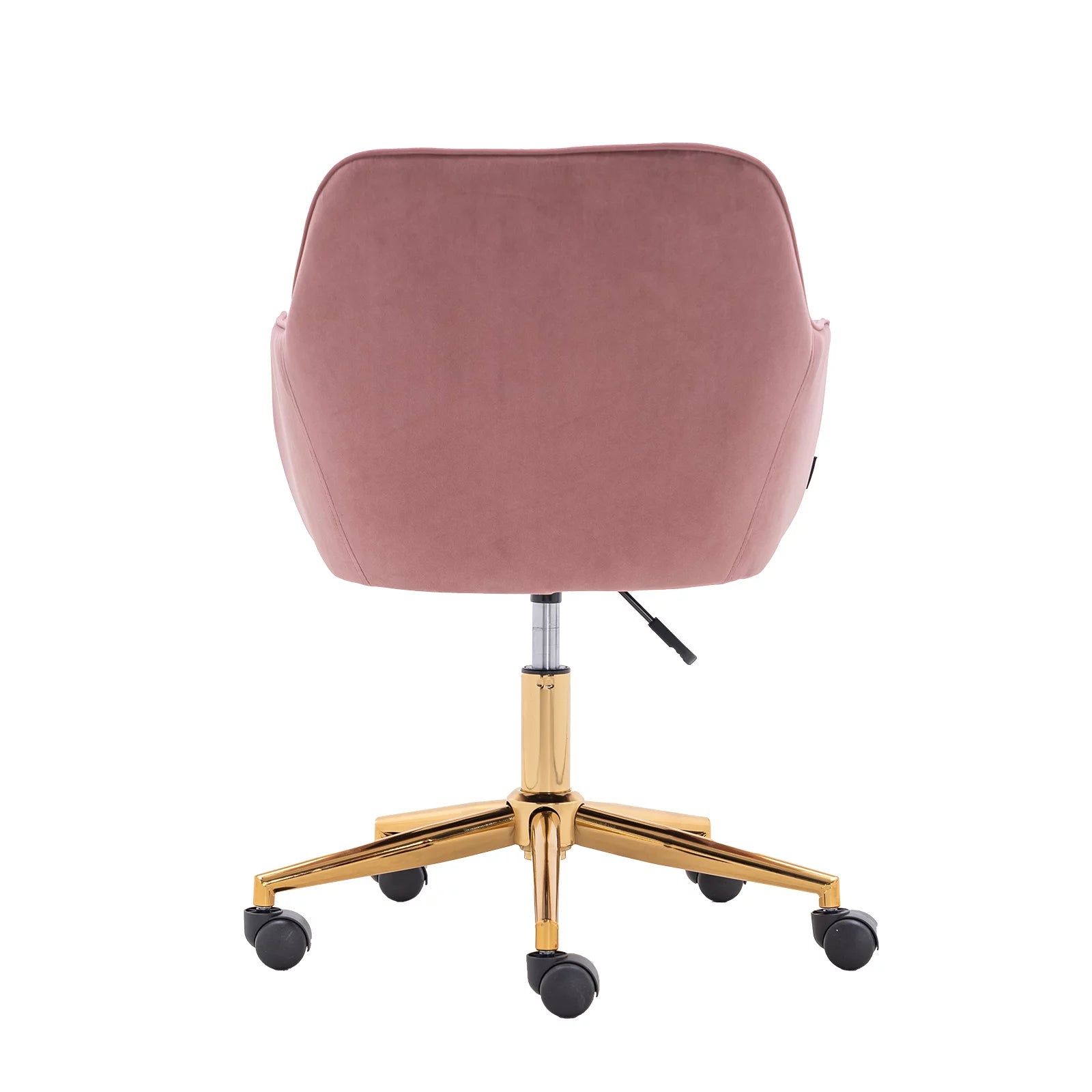 Pink Velvet Adjustable Height 360 Revolving Office Chair with Gold Metal Legs and Universal Wheels K9592