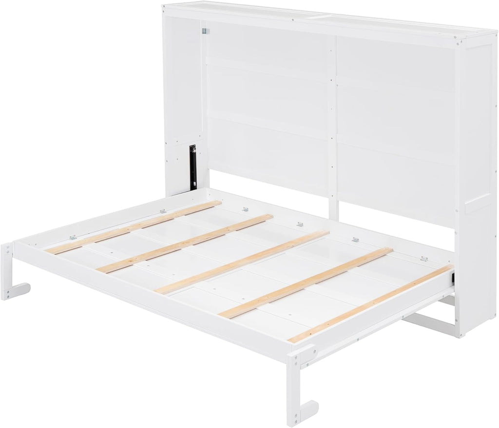 White Solid Wood Queen Size Murphy Bed L25966