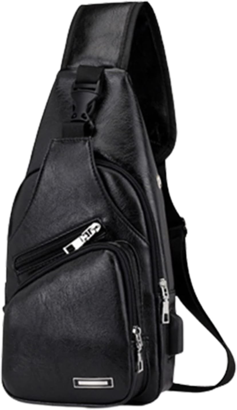 Waterproof Leather Sling Backpack with USB Charging Port A223