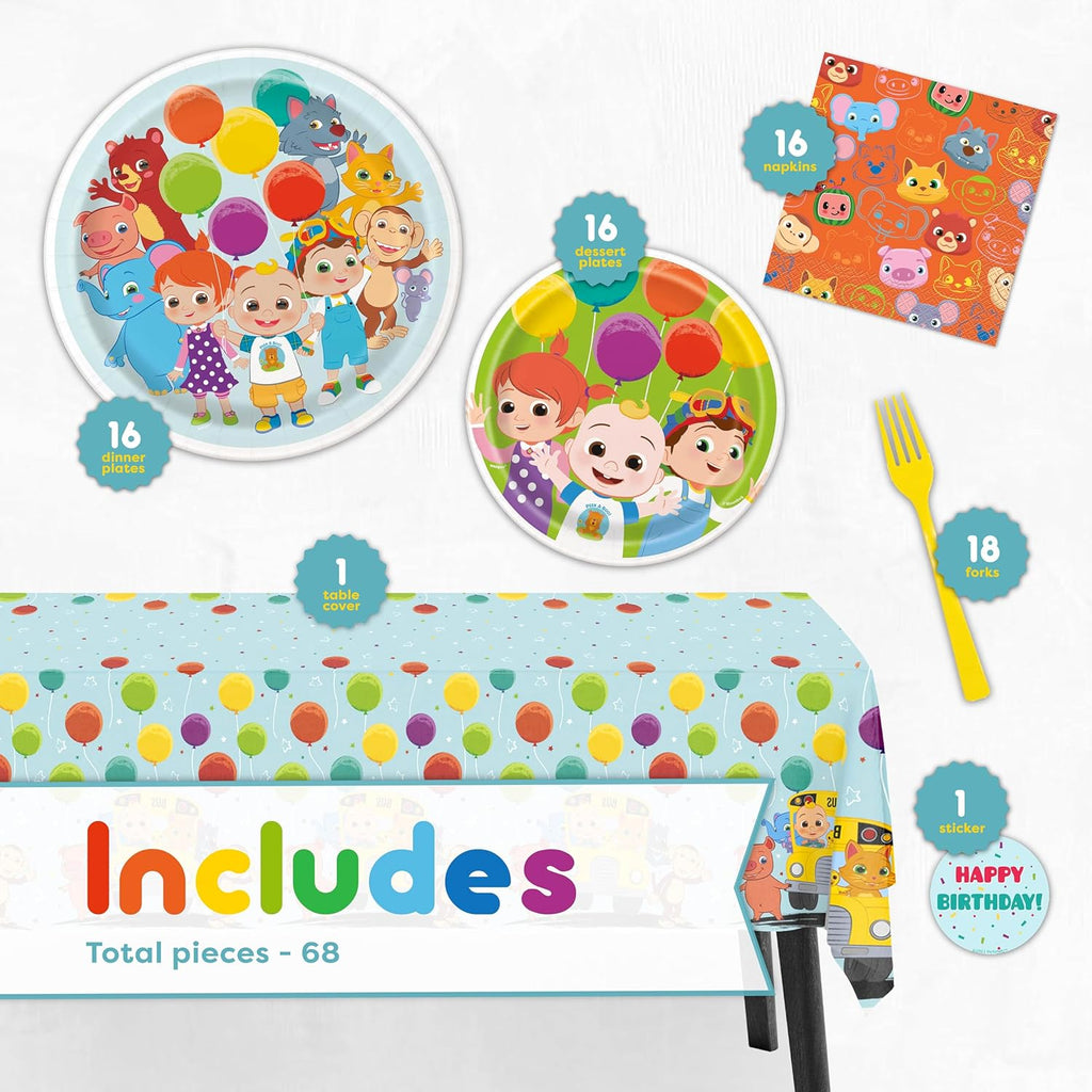 Cocomelon Party Supplies Set with Table Cover, Plates, Napkins Z283313