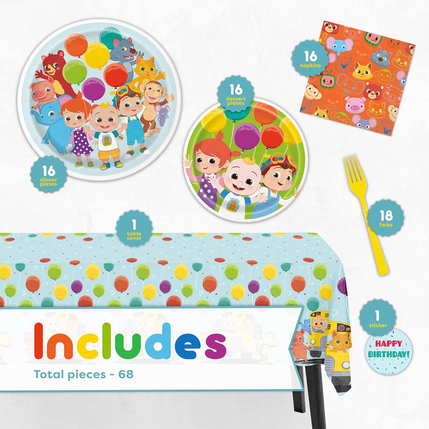 Cocomelon Party Supplies Set with Table Cover, Plates, Napkins Z283313