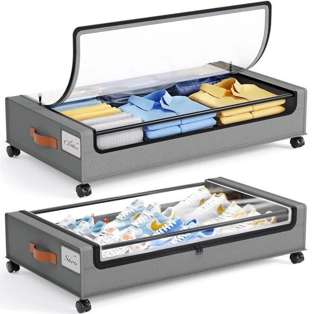 2-Pack Underbed Storage Boxes with Silent Wheels and Clear PVC Window Z3994