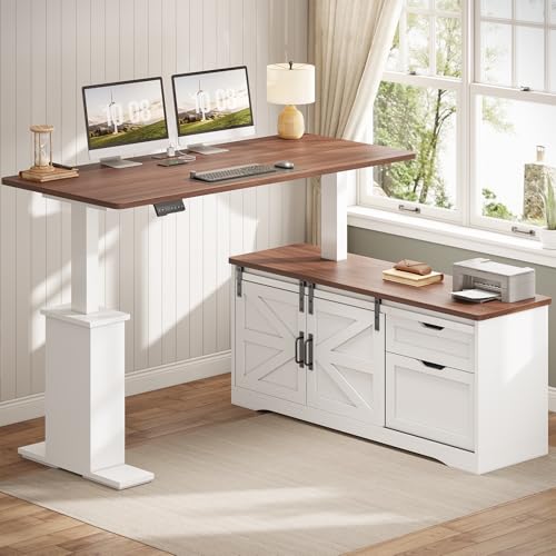 Black L Shaped Standing Desk with Storage Drawers and Power Outlets K62772