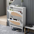White 2-Drawer Shoe Cabinet with Rattan Doors F536212